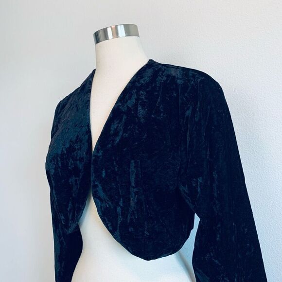 Vintage Jump Black Crushed Velvet Bolero Jacket L Large Pinup - Picture 2 of 6